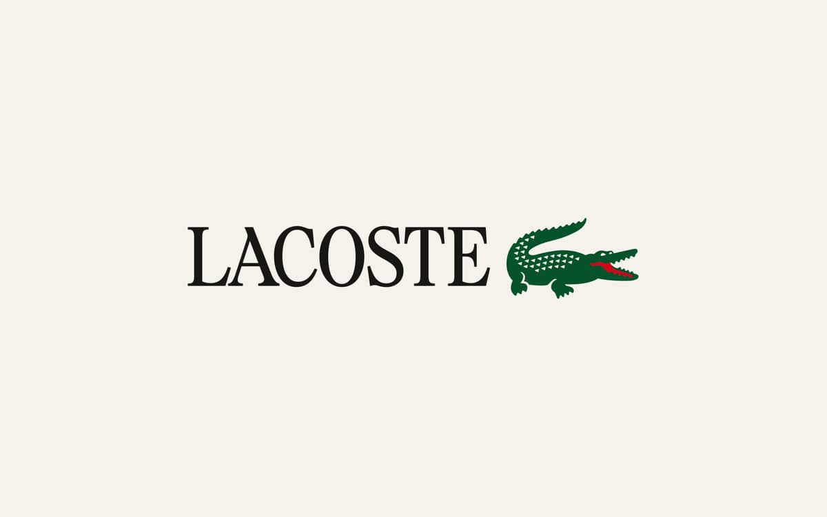 Lacoste's updated narrow serif wordmark beside its crocodile