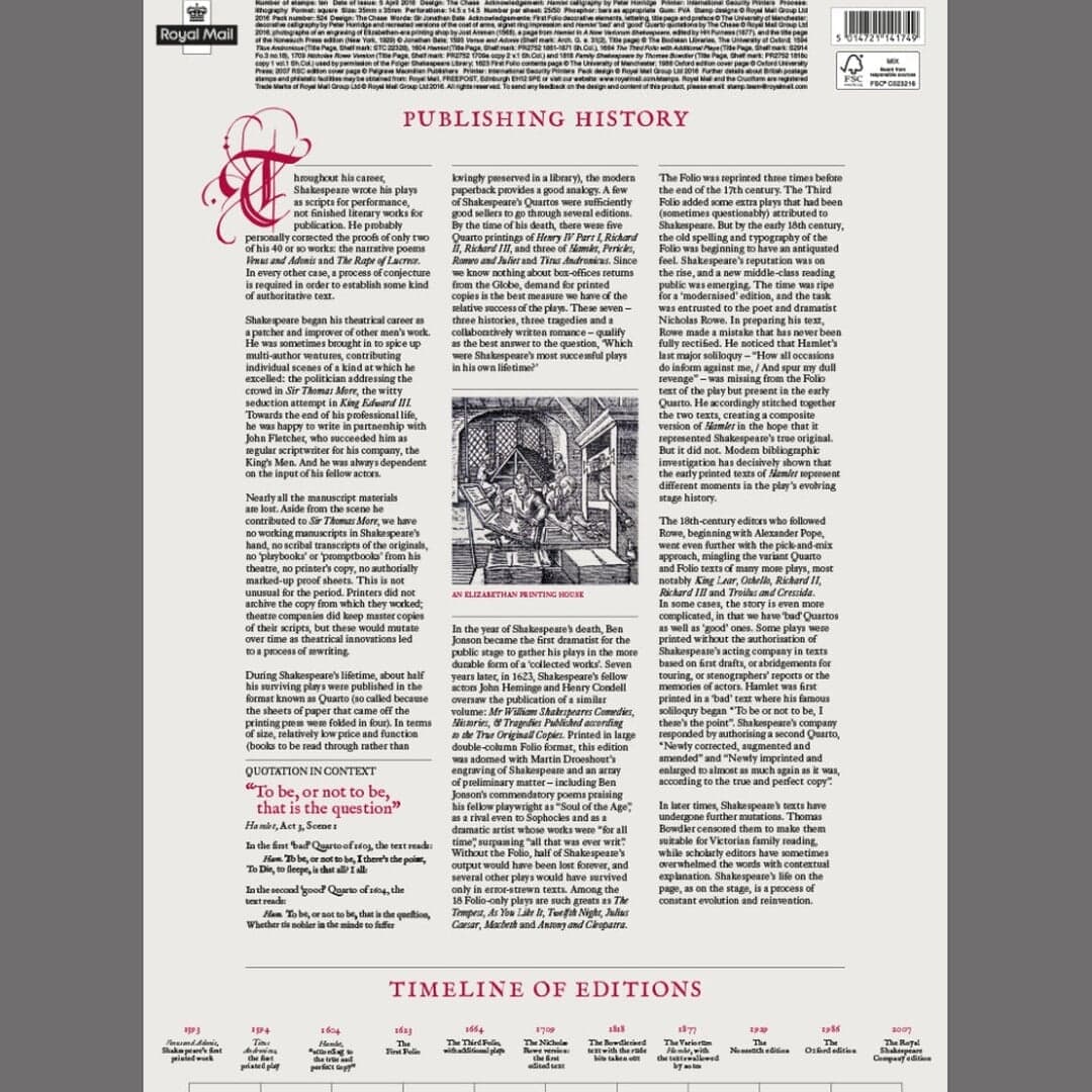 Commemorative Stamp Design For Royal Mail Shakespeare Anniversary